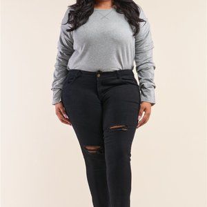 Plus Size Solid Black Mid Rise Jeans